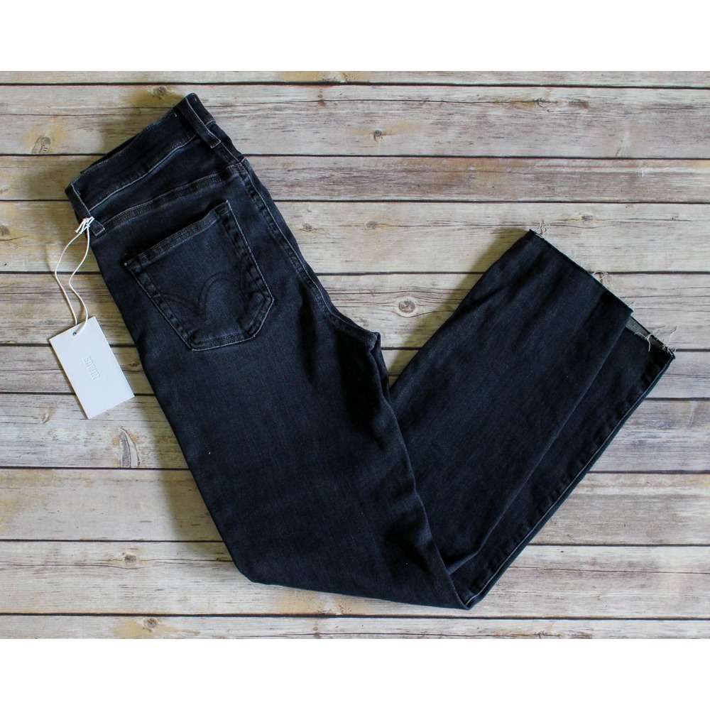 Edwin Jeans Womens 26 x‎ 26 Black Bree Crop Stretch Denim Straight Leg Raw Hem